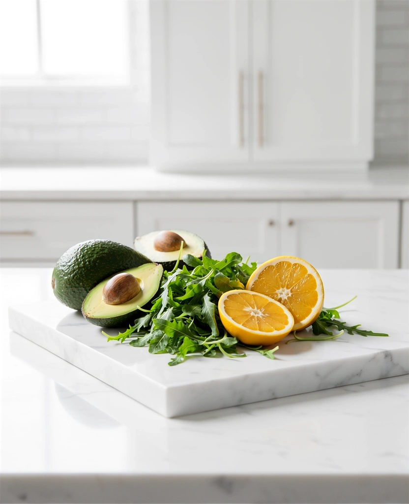 Frische Lebensmittel auf einer modernen Arbeitsplatte